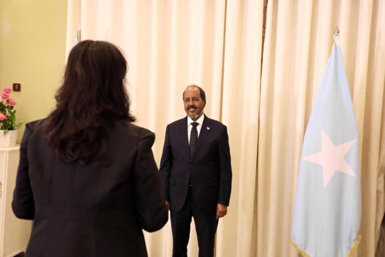 {DAAWO SAWIRADA} Madaxweynaha Soomaaliya oo warqadaha aqoonsiga Danijirenimo ka guddoomay Safiirrada Lix dal,