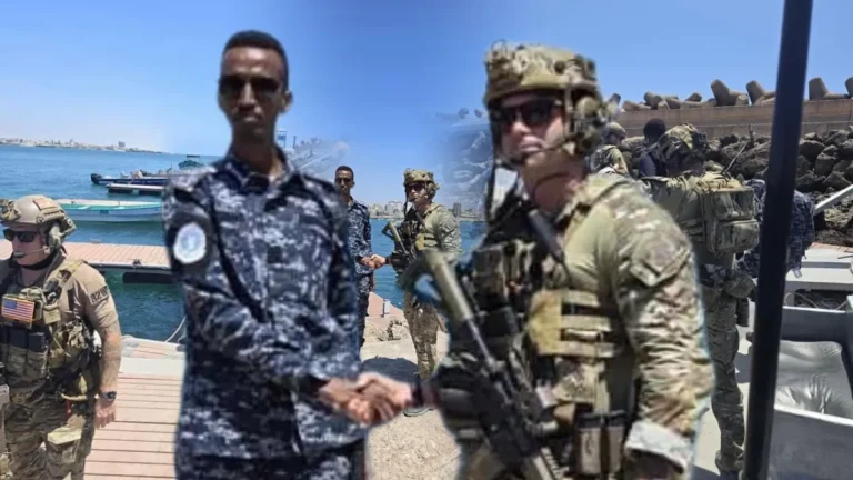 {DAAWO MUQAALKA}  Saraakiil ka socotay Dowladda Mareykanka ayaa booqasho Taliska Ilaalada Xeebaha ee Muqdisho.