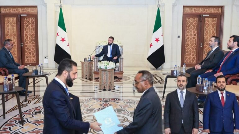 Newly Appointed Somali Ambassador to Syria Presents Credentials to President Ahmad al-Sharaa.