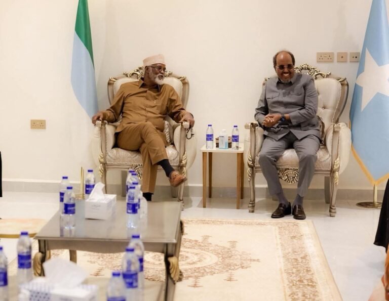 Madaxweyne Xasan iyo Axmed Madoobe oo wada-hadallo albaabadu u xiranyihiin kuleh Kismaayo.