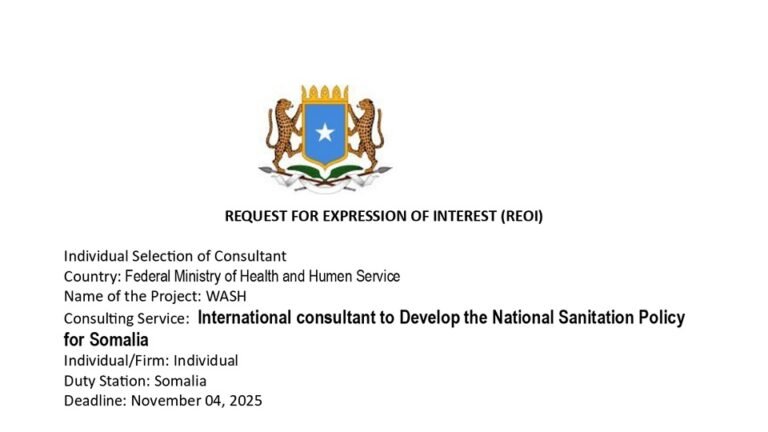 Request for Expression of Interest for International consultant to Develop the National Sanitation Policy for Somalia
