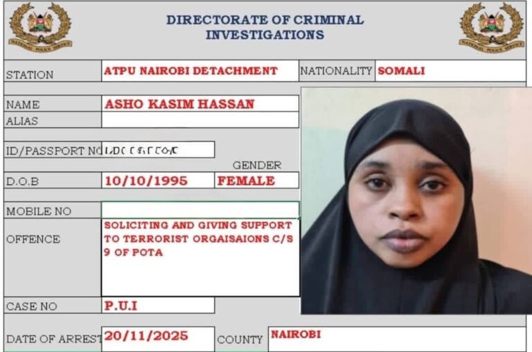 Haweeney Soomaali ah oo lagu eedeeyay Taageeridda Argagixisada ayaa lagu xiray Nairobi.