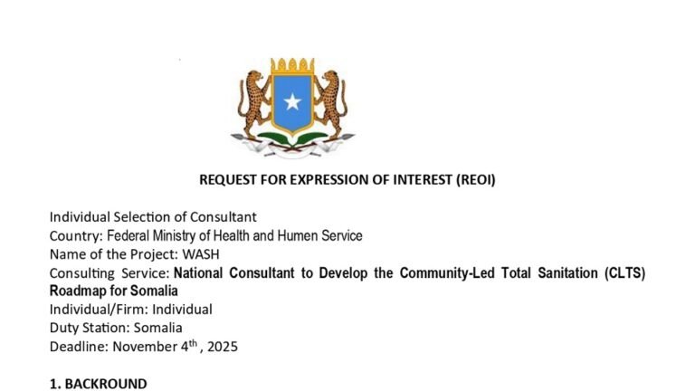 Request for Expression of Interest National Consultant to Develop the Community-Led Total Sanitation (CLTS) Roadmap for Somalia