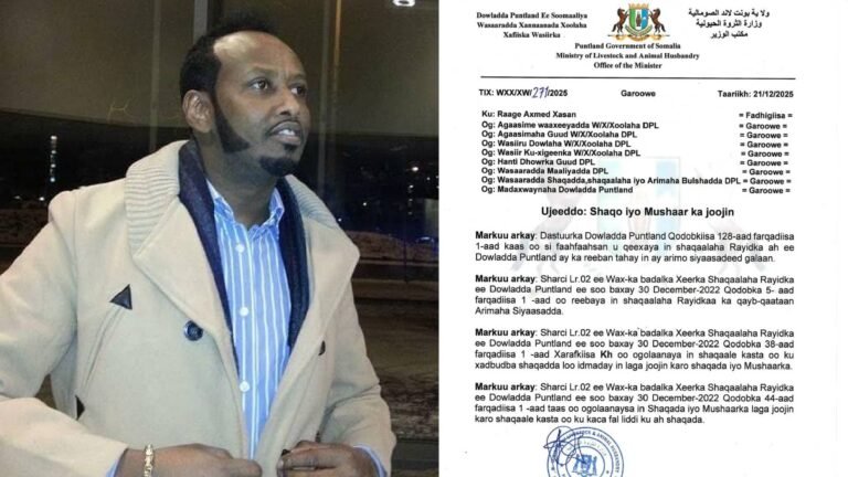 Puntland oo shaqada ka joojisey Masuul gabay ku ammaanay Madaxweyne Xasan Shiikh.