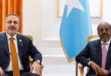 Wasiirka Arrimaha Dibadda Turkiga oo la kulmay Madaxweynaha Soomaaliya.