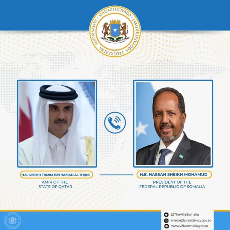 Madaxweyne Xasan SheekK  wada-tashi diblumaasiyadeed kula yeeshay khadka taleefoonka Amiirka Dowladda Qatar.