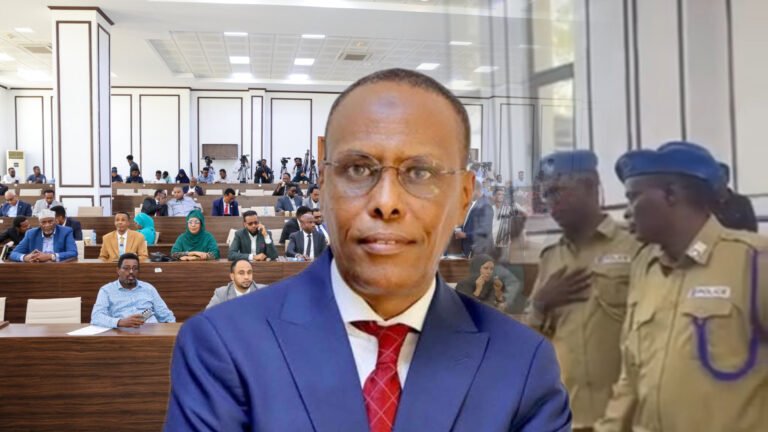 {DAAWO MUQAALKA}  Ciidanka Booliska iyo Xildhibaanada oo Qarka u saaran ineey ku dagaalamaan Hoolka Golaha Shacabka.