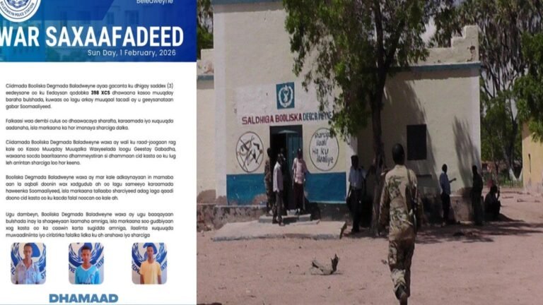 Booliska Magaalada Beledweyne oo qabtay saddex Eedeysane oo Tacaddi kula kacay Gabar Soomaaliyeed.