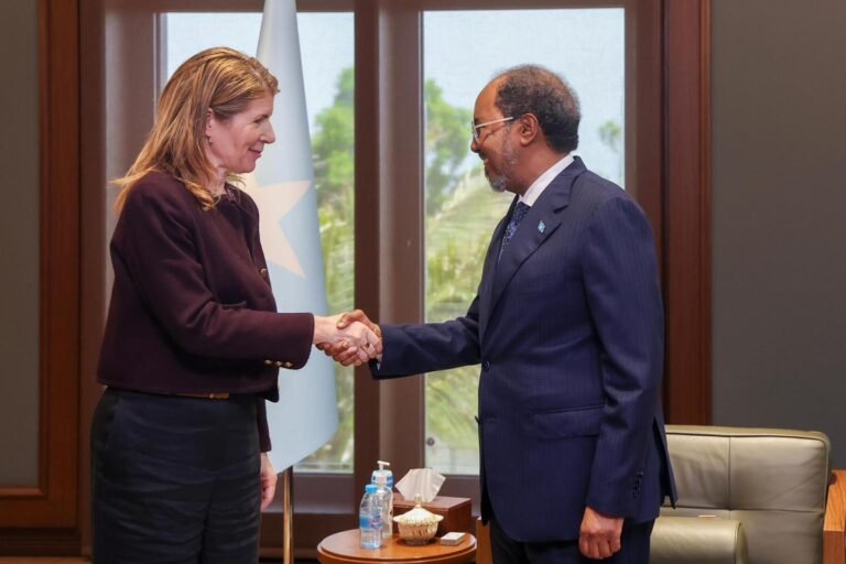 {DAAWO SAWIRADA} Madaxweyne Xasan Sheekh oo qaabilay wafdi sare oo ka socday Boqortooyada Ingiriiska.