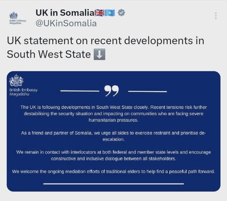 Dowladda Ingiriiska oo War ka soo saartay Xiisada Koofur Galbeed.